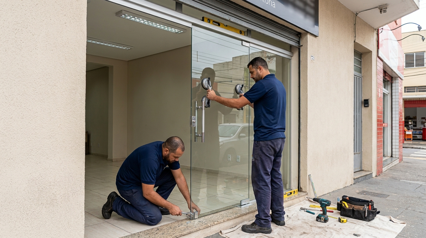 Porta de vidro com puxador inox em Manaus-AM